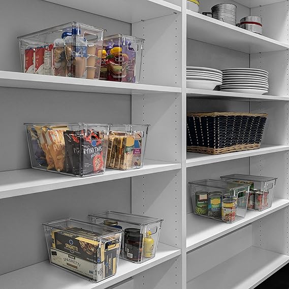 Clear Space Plastic Storage Bins with Lids – Ideal for Kitchen, Pantry, Fridge, and Cabinet Organization