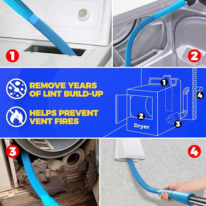 Holikme Dryer Vent Cleaner Kit with Vacuum Hose Attachment and Lint Remover - Blue
