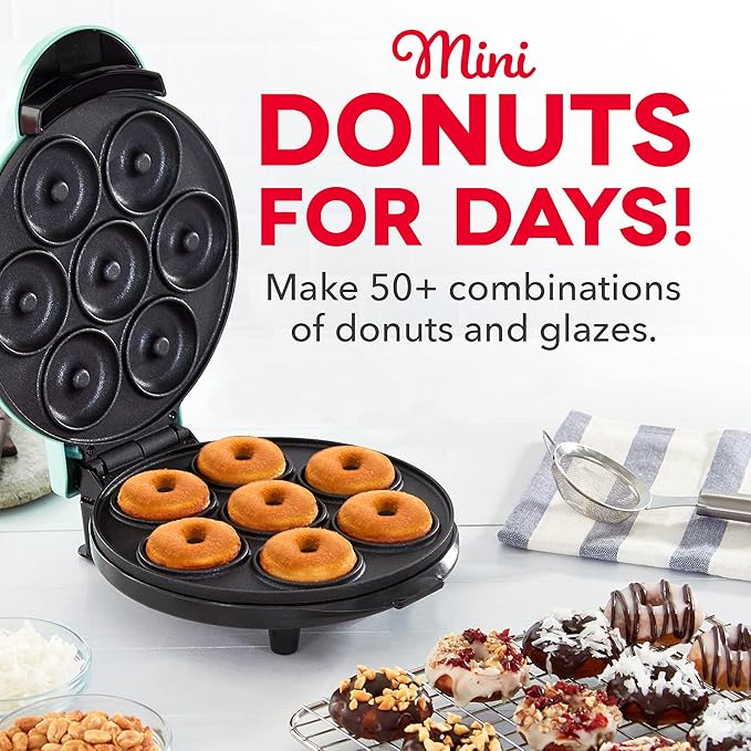 DASH Mini Donut Maker Machine, Non-stick, Makes 7 Doughnuts - Aqua