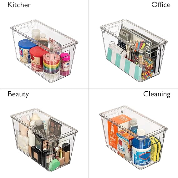 Clear Space Plastic Storage Bins with Lids – Ideal for Kitchen, Pantry, Fridge, and Cabinet Organization