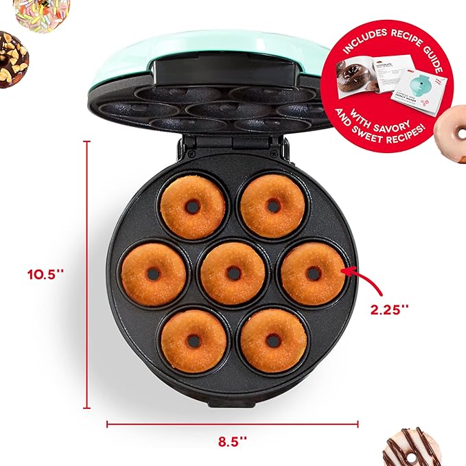 DASH Mini Donut Maker Machine, Non-stick, Makes 7 Doughnuts - Aqua
