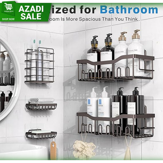 Adhesive Shower Caddy, 5-Pack Stainless Steel, No-Drill, Rustproof Bath Organizers For Bathroom Storage