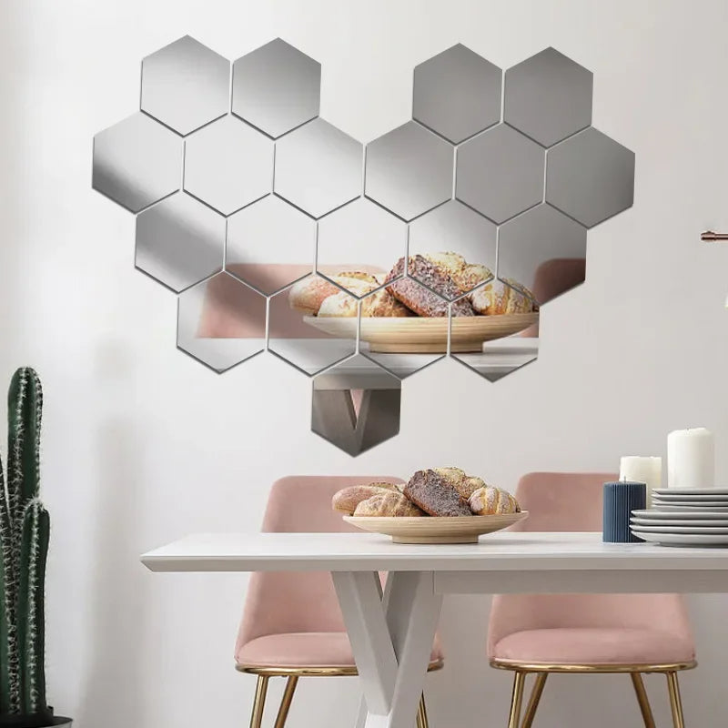 Hexagonal 4 Inch Acrylic 3D Mirror Wall Stickers (12 Pcs Set)
