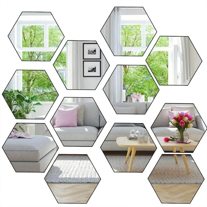 Hexagonal 4 Inch Acrylic 3D Mirror Wall Stickers (12 Pcs Set)