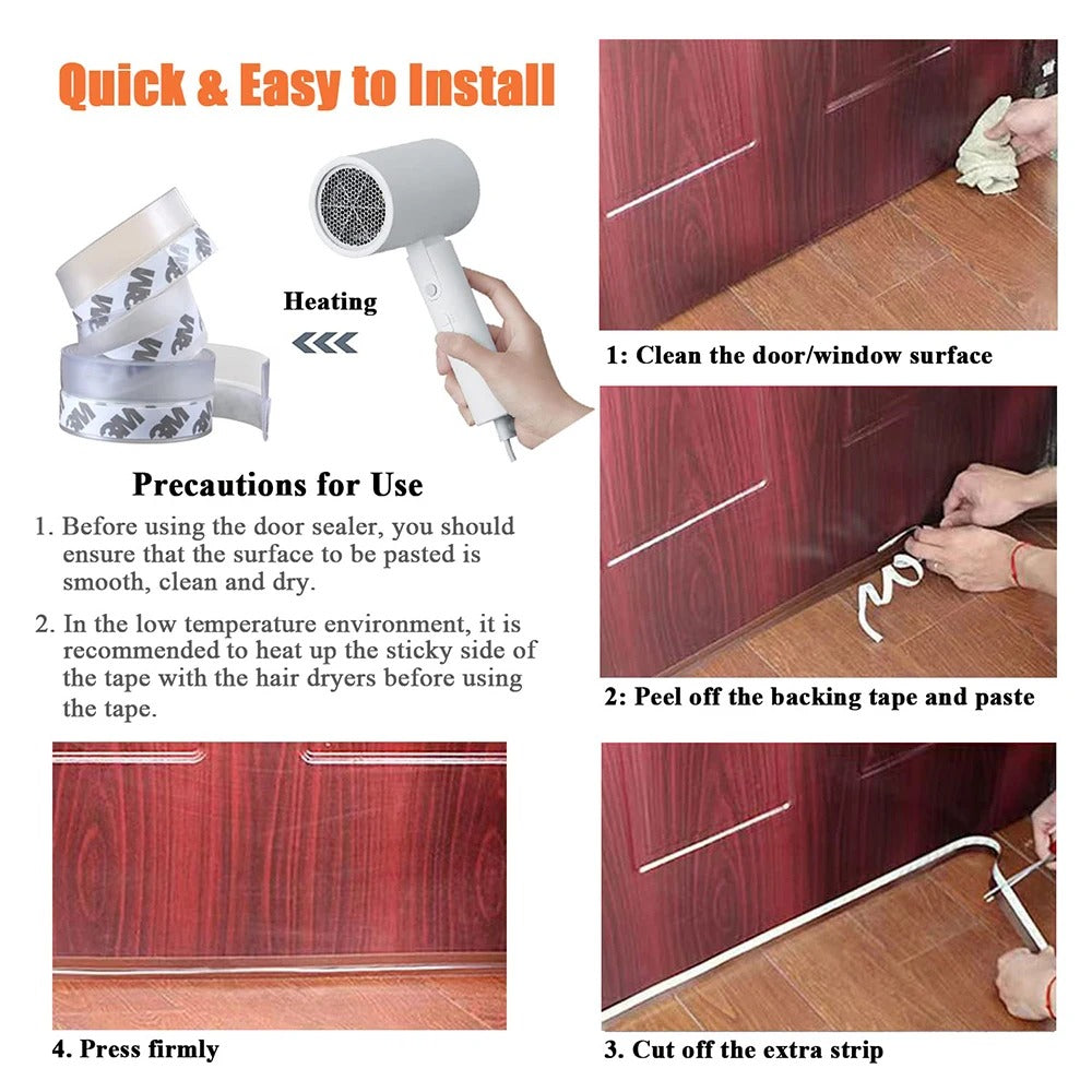 1/2/3M Flexible Door Bottom and Window Sealing Strip, Mosquito and Mouse Kitchen Stopper