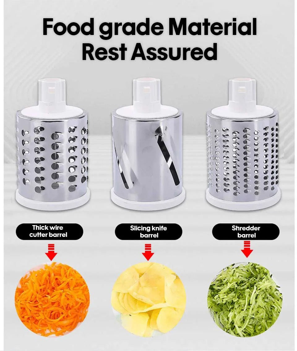 3 in 1 Rotary Vegetables Mandoline/Cutter - Manual Tabletop Drum Cutter