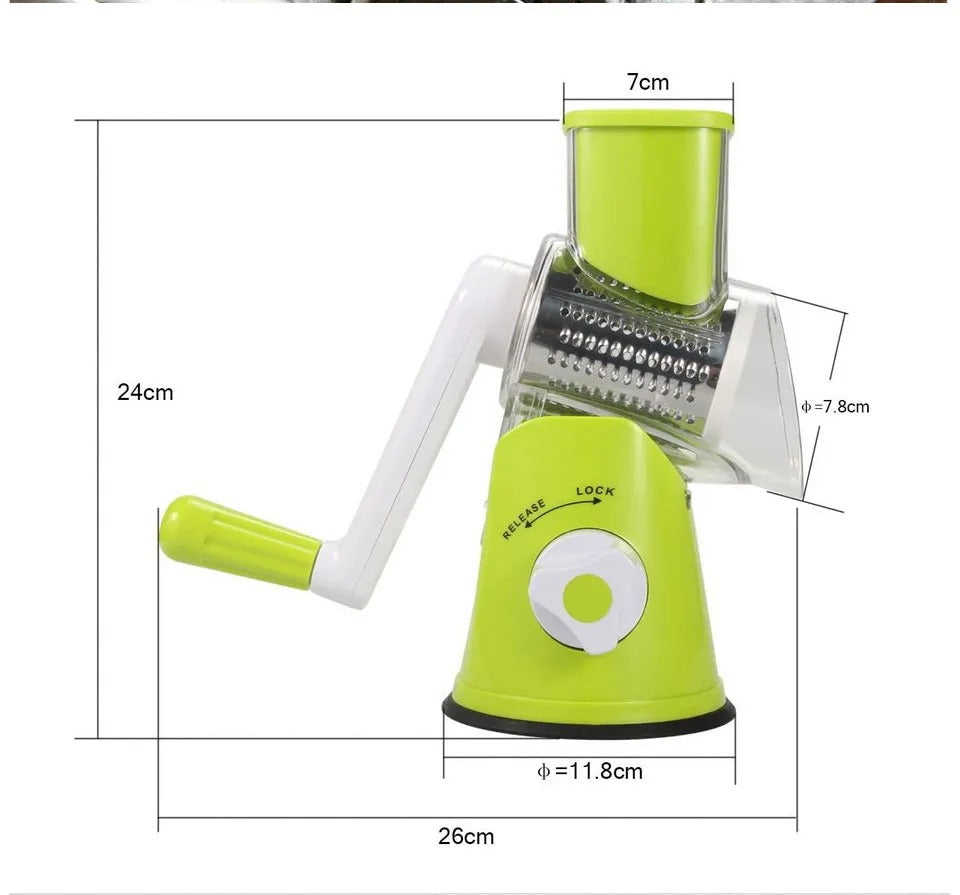 3 in 1 Rotary Vegetables Mandoline/Cutter - Manual Tabletop Drum Cutter
