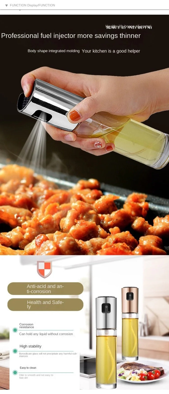 Glass Oil spray bottle pump For BBQ, Frying, Salad and Air Fryer 100ML