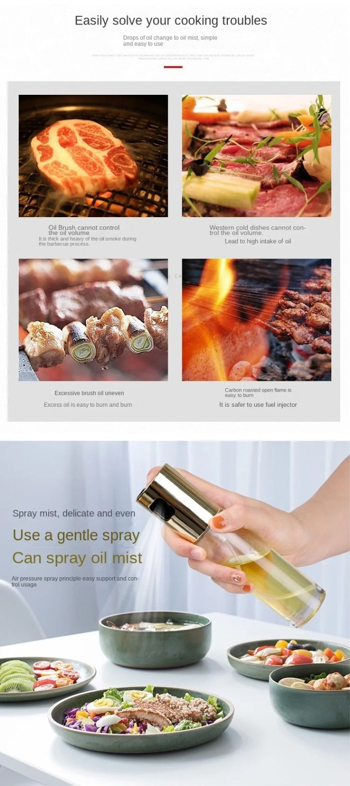 Glass Oil spray bottle pump For BBQ, Frying, Salad and Air Fryer 100ML