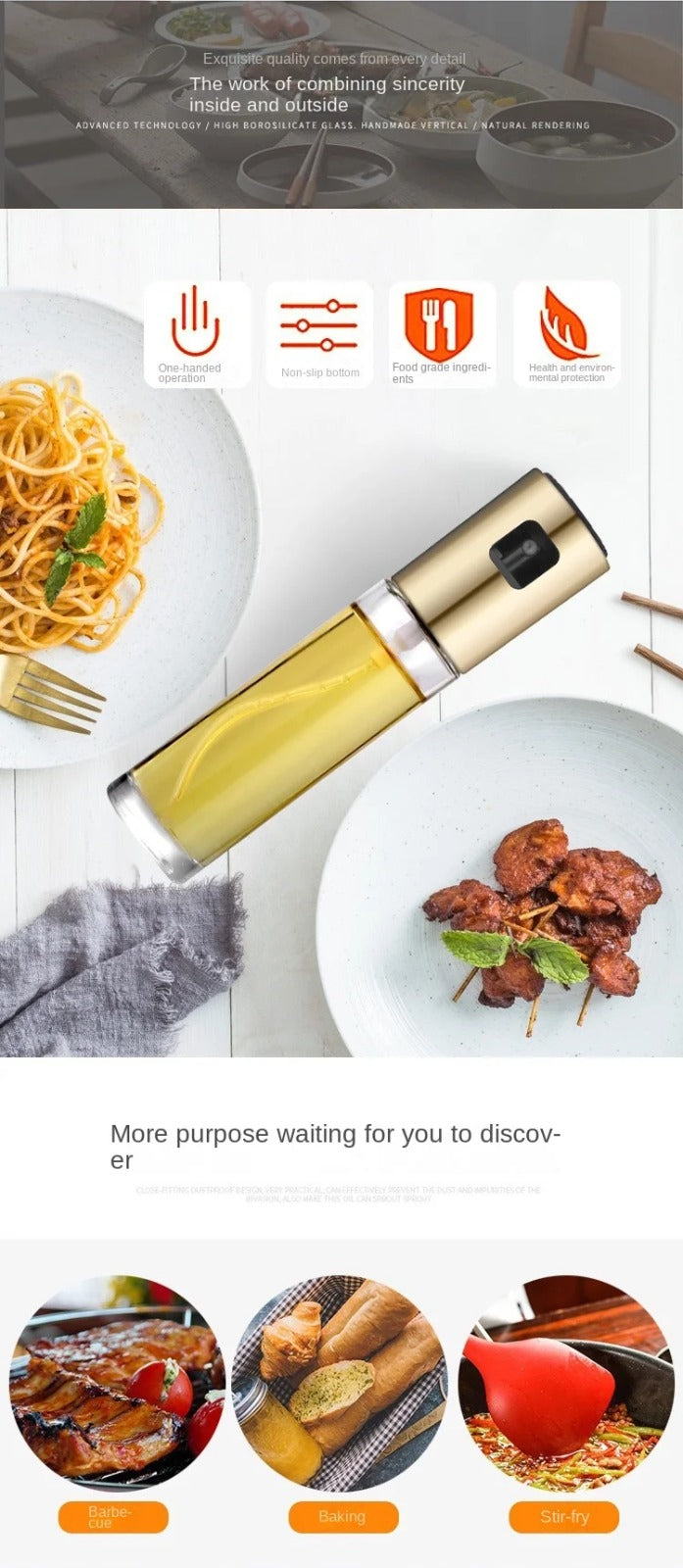 Glass Oil spray bottle pump For BBQ, Frying, Salad and Air Fryer 100ML