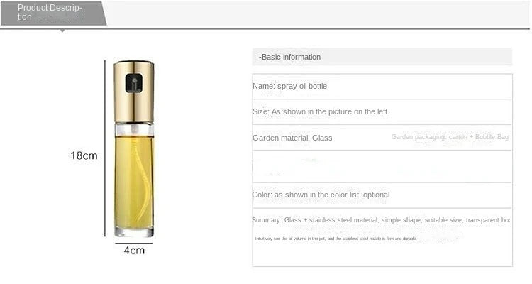 Glass Oil spray bottle pump For BBQ, Frying, Salad and Air Fryer 100ML