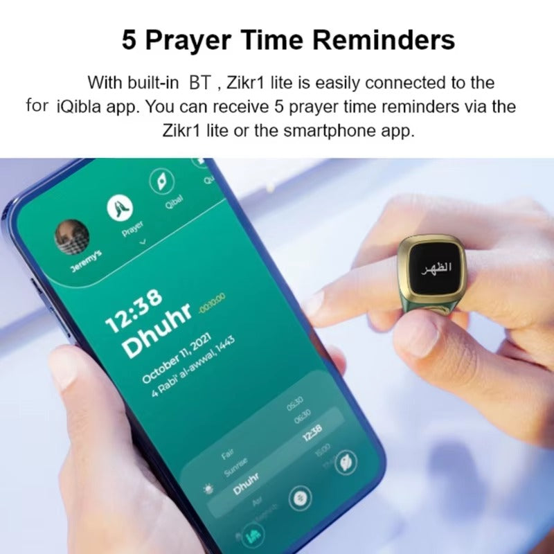 Iqibla Smart Tasbih Ring with digital/LED counter & prayer timing vibration