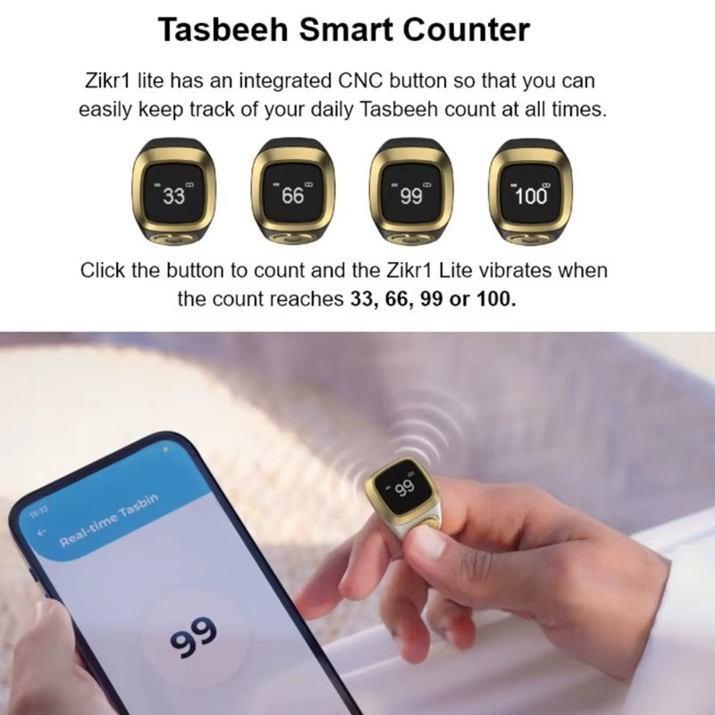 Iqibla Smart Tasbih Ring with digital/LED counter & prayer timing vibration