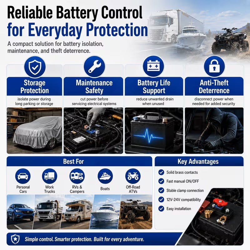 Anti Theft Car Lock|12V/24V Car Battery Disconnect Switch|Manual Power Cut-Off Switch|Battery Isolation Disconnect Switch for Cars