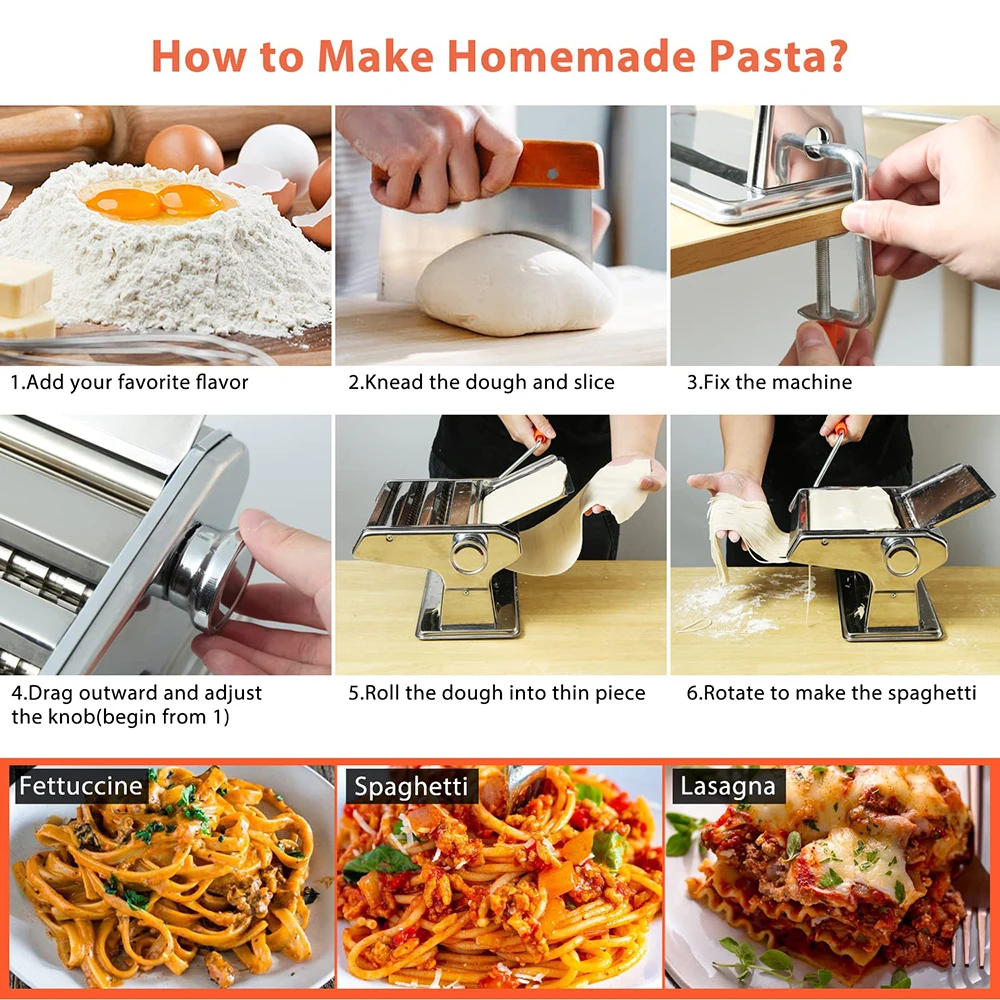 Stainless Steel Manual Pasta Maker Machine, Hand Crank Pastry Roller, Spaghetti Noodle Maker, Home Kitchen