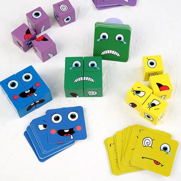 Fun Face Puzzle Cube Children Wooden Face Changing Cube Game