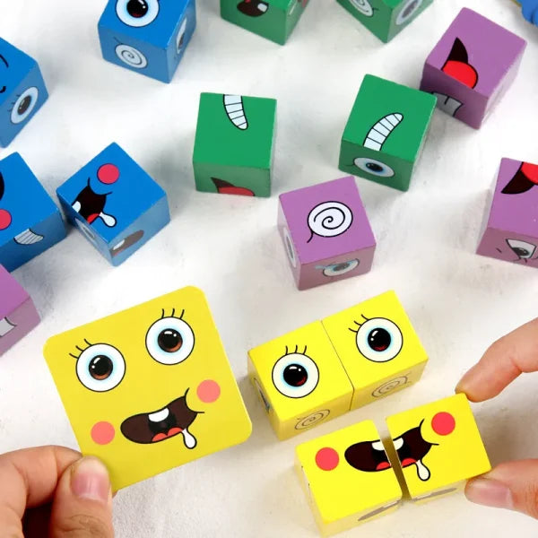Fun Face Puzzle Cube Children Wooden Face Changing Cube Game