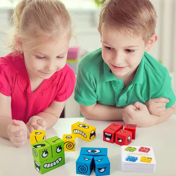 Fun Face Puzzle Cube Children Wooden Face Changing Cube Game