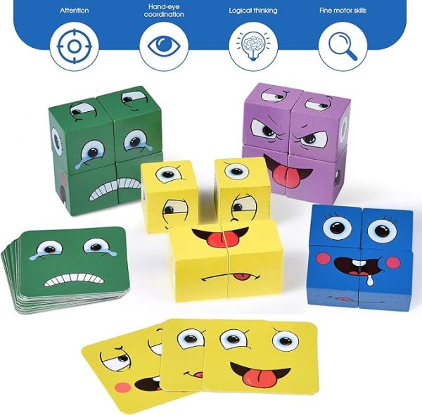 Fun Face Puzzle Cube Children Wooden Face Changing Cube Game