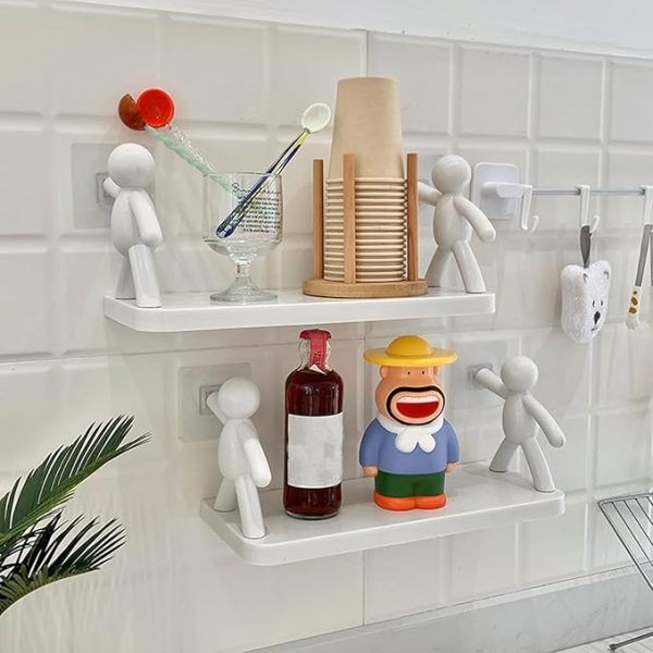 Multifunctional Self Adhesive Creative Character Shelves Bathroom Wall Mounted Shelf