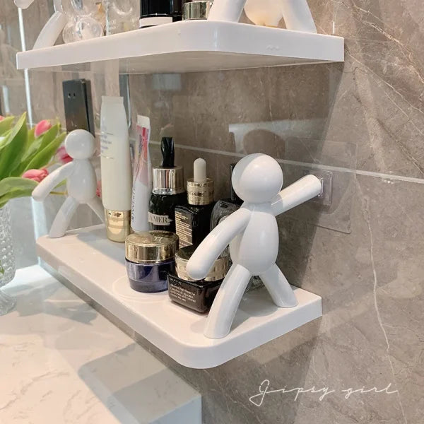 Multifunctional Self Adhesive Creative Character Shelves Bathroom Wall Mounted Shelf