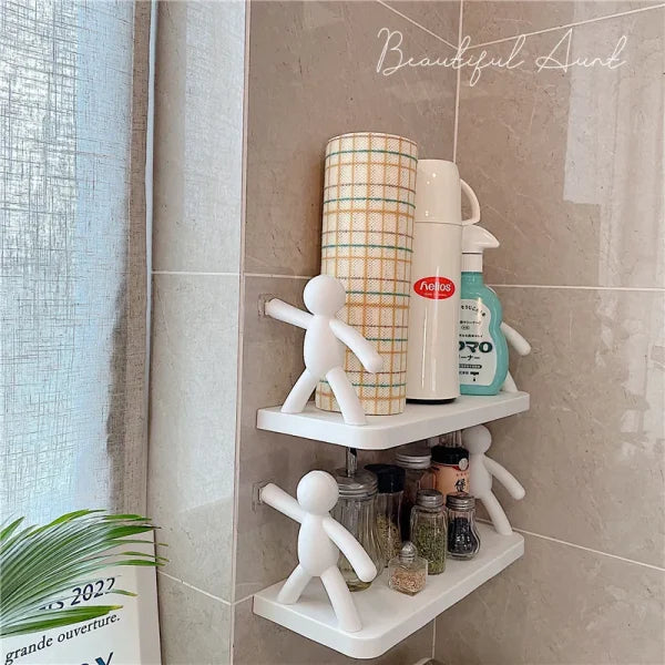Multifunctional Self Adhesive Creative Character Shelves Bathroom Wall Mounted Shelf