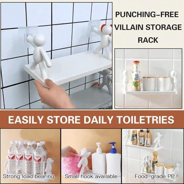 Multifunctional Self Adhesive Creative Character Shelves Bathroom Wall Mounted Shelf