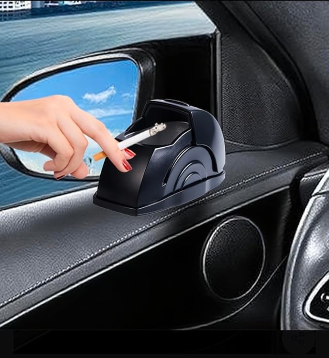 Car Door Ashtray Smokeless with Lid – Portable Cigarette Ash Holder for Car Interior (Windproof)