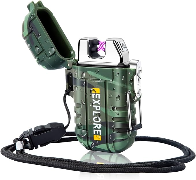 LcFun Waterproof Dual Arc USB Rechargeable Windproof Lighter for Outdoor Camping and Survival