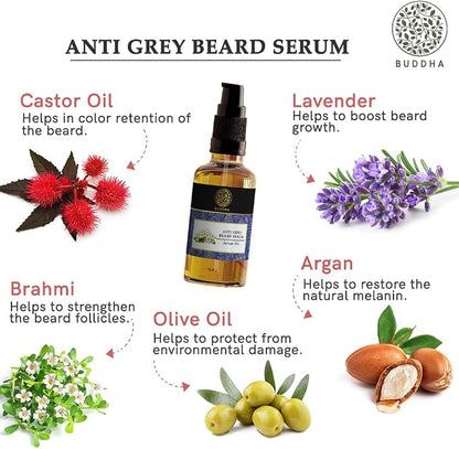 Natural Anti-Grey Beard Serum Oil - (25ml) - Restores Beard Color Naturally - 100% Natural Herbal Formula | Turns White Beard to Black