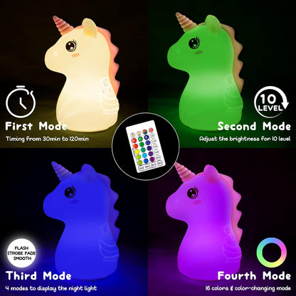 Unicorn Cartoon Silicone Touch LED Night Lamp USB Rechargeable  (Delivery Free)