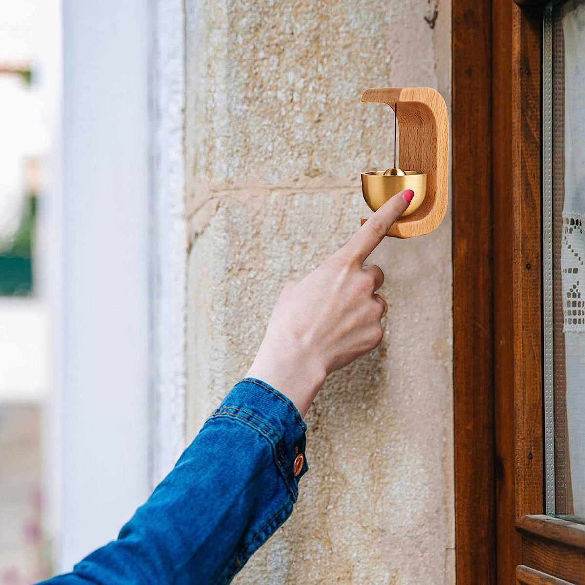 Elegant Wooden Doorbell Chime with Brass Bell for Home Office Decor