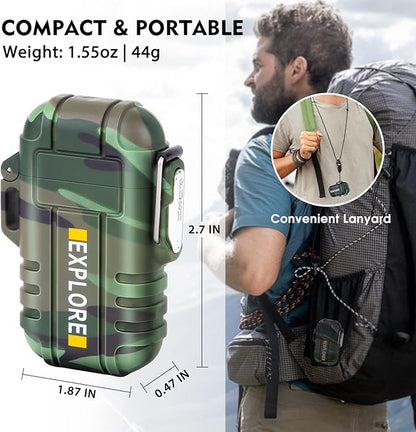 LcFun Waterproof Dual Arc USB Rechargeable Windproof Lighter for Outdoor Camping and Survival