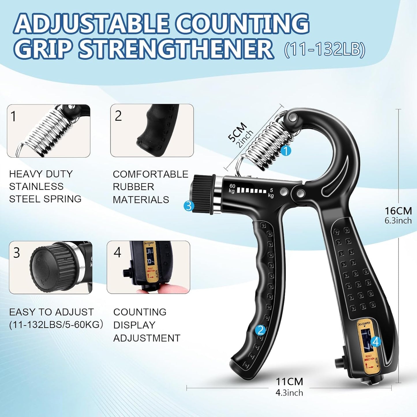 Hand Grip with Counter+1 pc Silicone Finger Exercise Grip