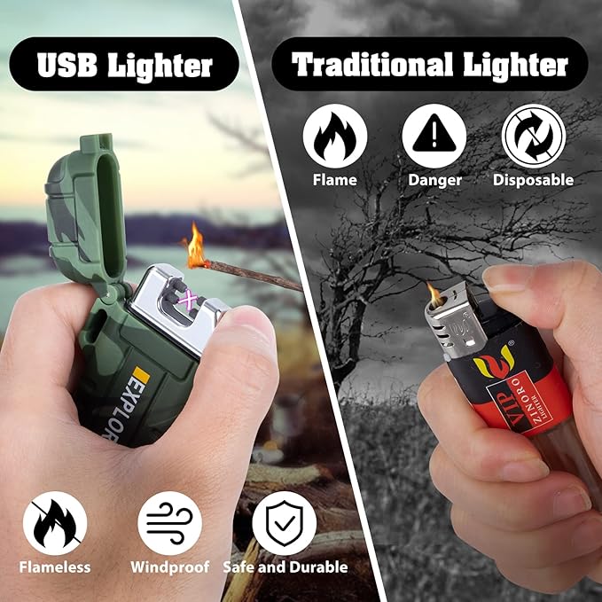 LcFun Waterproof Dual Arc USB Rechargeable Windproof Lighter for Outdoor Camping and Survival