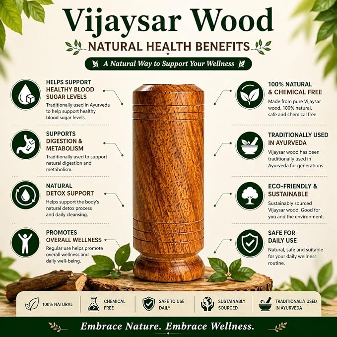 Vijaysar Jamun Tree Wooden Glass For Sugar Control
