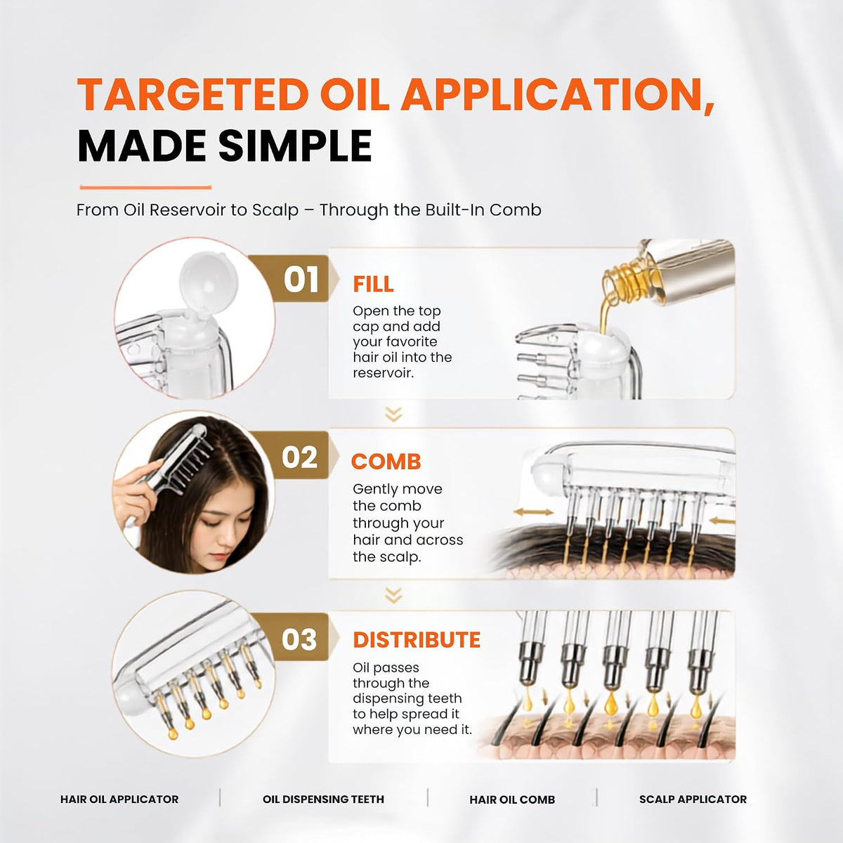 Hair Oil Applicator & Refillable Scalp Massager Comb