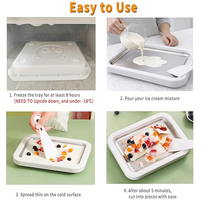 Instant Rolled Ice Cream Maker, Frozen Dessert Preparation Pan, Homemade Ice Cream Maker Tray, Homemade Ice Cream Roll Kit