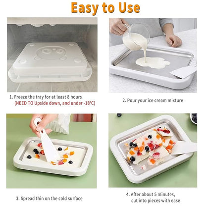 Instant Rolled Ice Cream Maker, Frozen Dessert Preparation Pan, Homemade Ice Cream Maker Tray, Homemade Ice Cream Roll Kit
