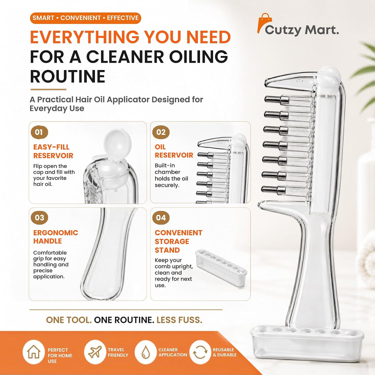 Hair Oil Applicator & Refillable Scalp Massager Comb