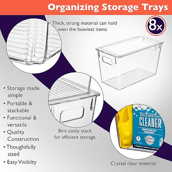 Clear Space Plastic Storage Bins with Lids – Ideal for Kitchen, Pantry, Fridge, and Cabinet Organization