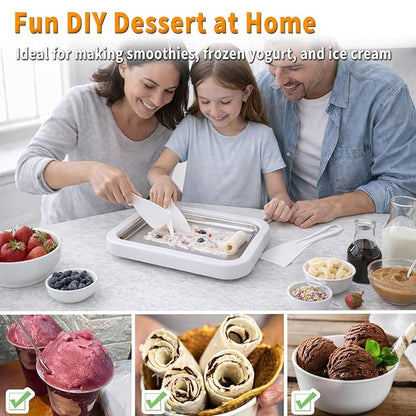 Instant Rolled Ice Cream Maker, Frozen Dessert Preparation Pan, Homemade Ice Cream Maker Tray, Homemade Ice Cream Roll Kit