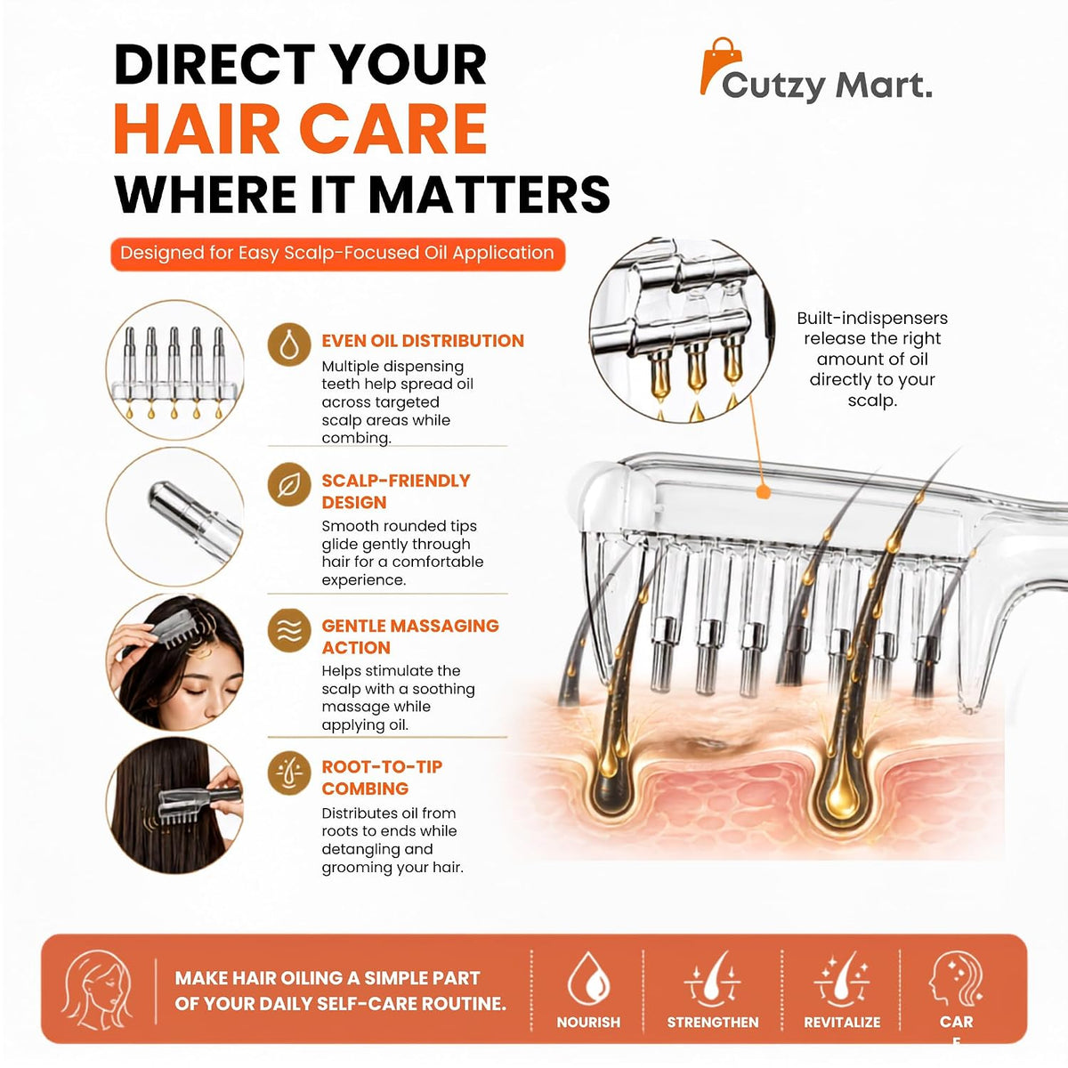 Hair Oil Applicator & Refillable Scalp Massager Comb