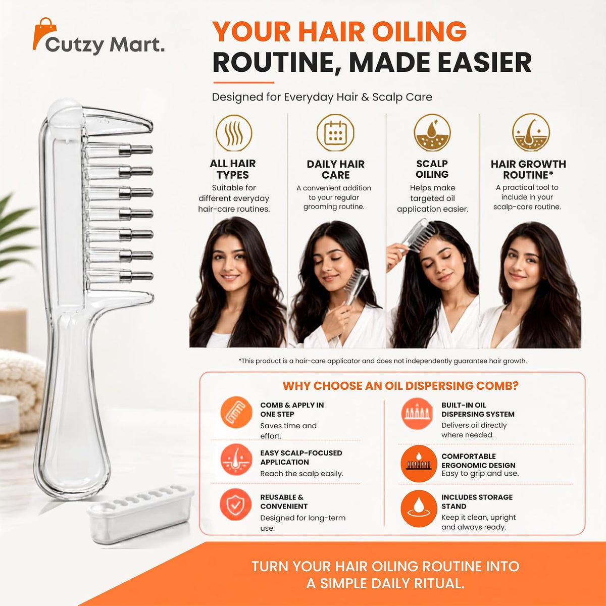 Hair Oil Applicator & Refillable Scalp Massager Comb