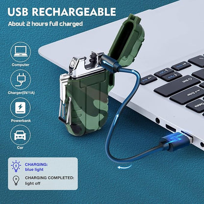 LcFun Waterproof Dual Arc USB Rechargeable Windproof Lighter for Outdoor Camping and Survival