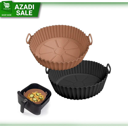 2 Pack Air Fryer Silicone Liners Pot for 3 to 5 QT, Air Fryer Silicone Basket Bowl, Replacement of Flammable Parchment Paper, Reusable Baking Tray Oven Accessories, Brown+Blk, (Top 8in, Bottom 6.75in)