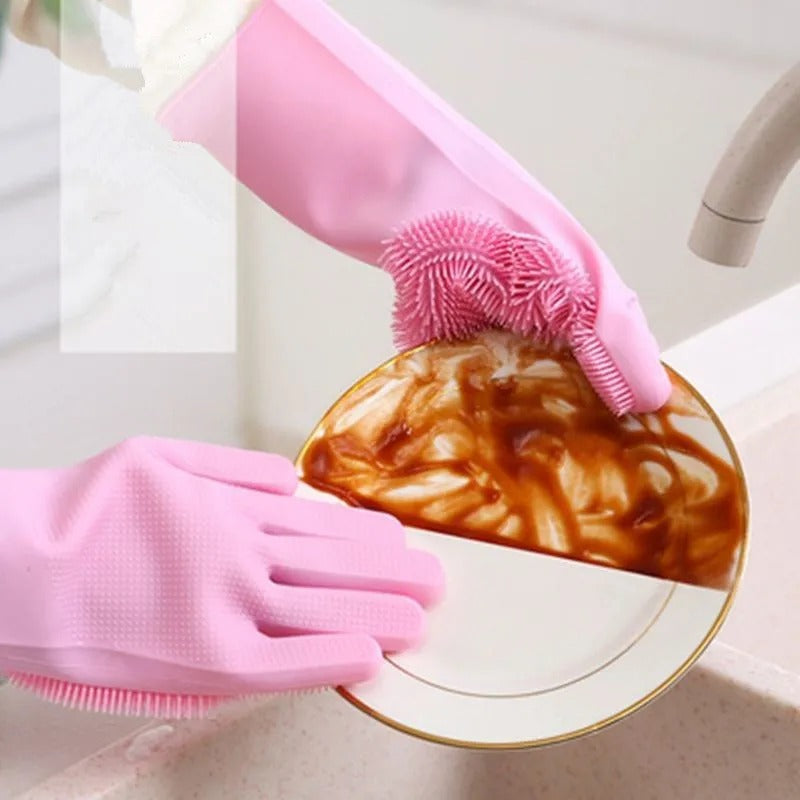 Multipurpose Dishwashing Cleaning Reusable  Magic Silicone Rubber Gloves For Household
