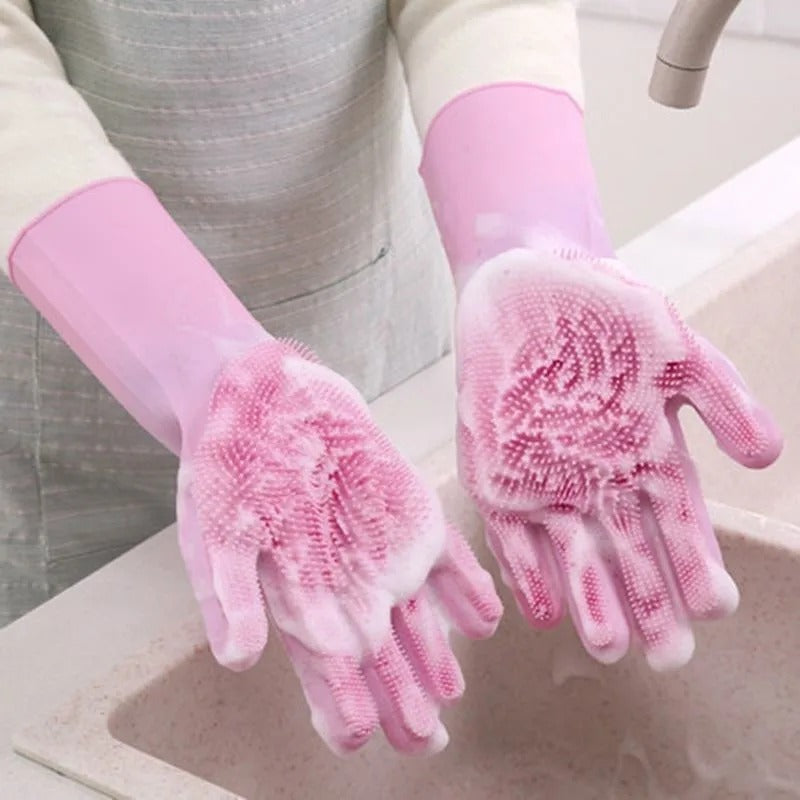 Multipurpose Dishwashing Cleaning Reusable  Magic Silicone Rubber Gloves For Household