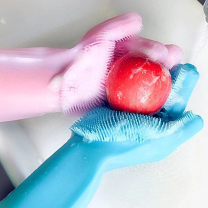 Multipurpose Dishwashing Cleaning Reusable  Magic Silicone Rubber Gloves For Household