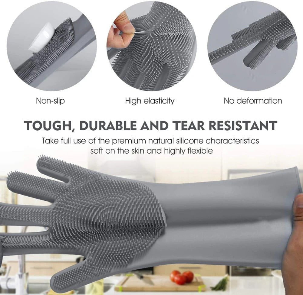 Multipurpose Dishwashing Cleaning Reusable  Magic Silicone Rubber Gloves For Household